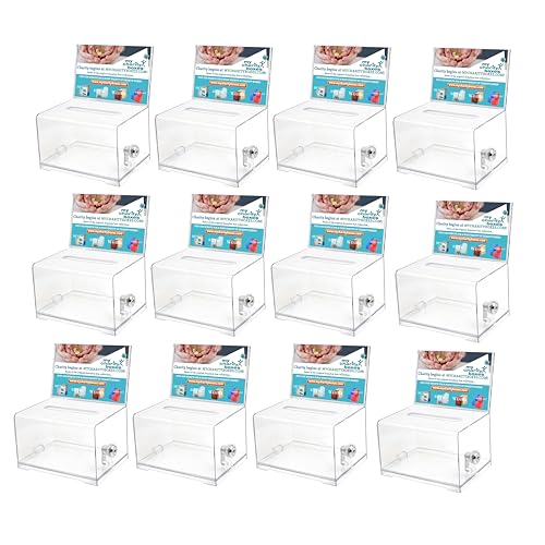 MCB Quality Acrylic like Donation and Suggestion Ballot Box with Lock - Secure and Safe Drawing ticket Box - Great for Business Cards and events (Clear 12 pack)