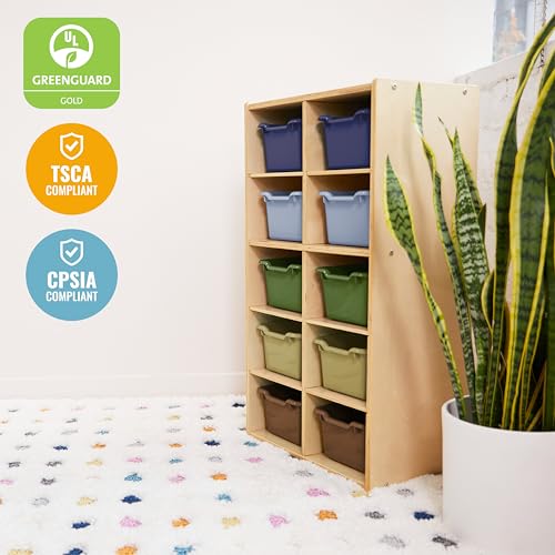 ECR4Kids Streamline 10 Cubby Tray Cabinet and 10 Scoop Front Bins, 5x2, Kids Furniture, Earthtone