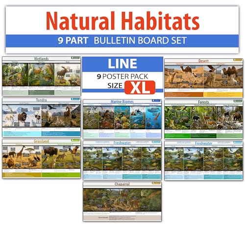 Young N Refined Earths Habitats ecosystem Line Posters bulletin board set, 9 charts pack Laminated thick 3 mil (12x24)