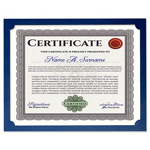 Plain Blue Certificate Holders - Pack of 25, Linen Cover 80 lb. Stock, Single-Sided, Die-Cut Corners, for Office, Business Awards, Graduation, School Diploma Holder, 9-1/2" x 12"