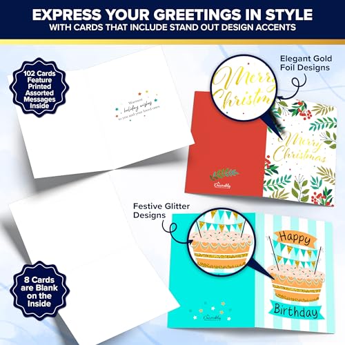 Decorably 110 Pack Gold Foil 5x7in All Occasion Cards Assortment Box Set