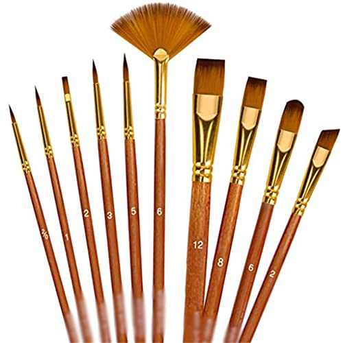 UOHLCX HBJWOV 10pcs Paint Brush Set Multiple Styles Nylon Hair Short Rod Painting Brush for Oil Acrylic Watercolor Gouache Art Supplies