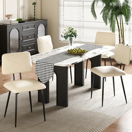 VECELO Stacking Dining Chairs Set of 4, Tufted Faux Leather, Beige