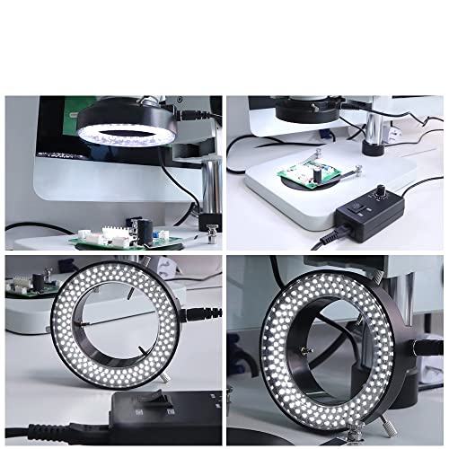 Microscope Accessories Kit 56/144 PCS Adjustable LED Ring Light for Microscope Camera Industrial Video Camera Lens Magnifier, with Power Adapter Microscope Slides(144 LED)