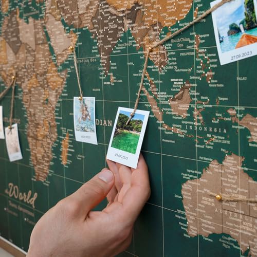 Canvas World Map with Cork Pin Board - English Lettering - Decorative Wall Decoration for All Rooms - Canvas Pictures with World Map Motif (90x60 cm, Pattern 4)