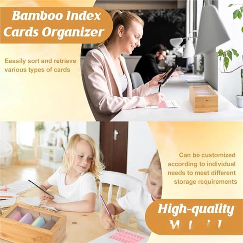 2pcs Wooden Flip Top Recipe Card Box with Dividers for 3x5 Index Cards