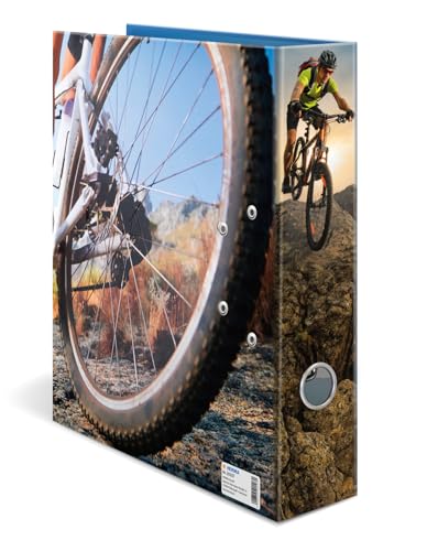 HERMA A4 Lever Arch File Mountain Bike, Pack of 5, 70mm Spine, Heavy Duty Folder with Sport Motif, Glossy Finish & Inner Print, Kids Ring Binder, Archiving Folder & Storage File Organizer