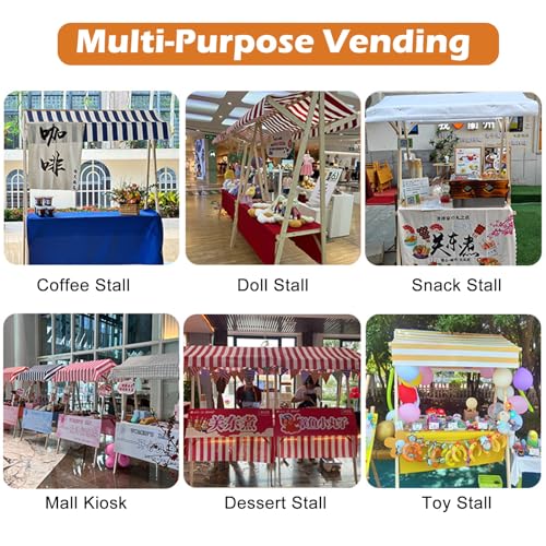 Market Booth Display Cart with Awning, Rolling Ceiling Stand Vendor Cart for Street Event/Trade Show, Wooden Outdoor Retail Booth, Customizable Color(B,120x60CM(47.2x23.6in))