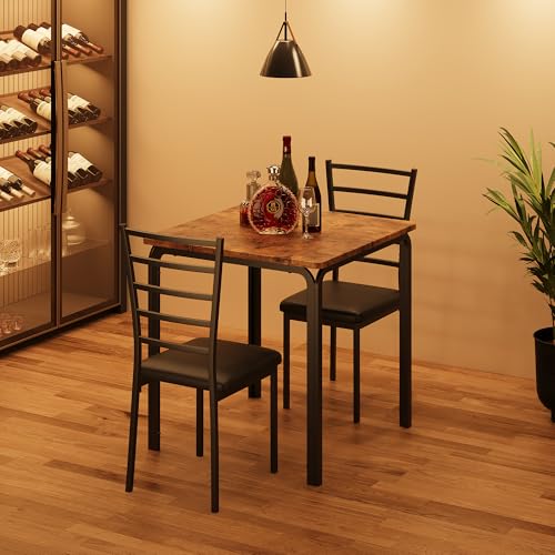 Takywep 3-Piece Dining Table Set for 2, Square Small Space Kitchen Table & Chairs Set, Modern Dinette Set for Breakfast Nook, Apartment, Home