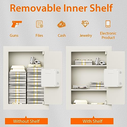 ERGOMASTER Wall Safe, Hidden In Wall Safe Between Studs, with Digital Keypad, Removable Shelf, for Gun Passports Money Jewelry, White