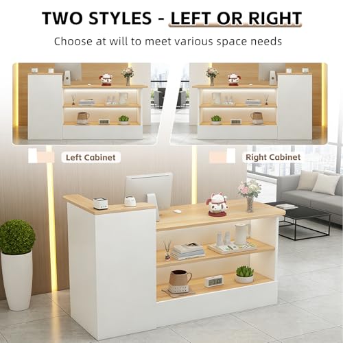 Modern Reception Desk with Display Shelves,Front Counter Table with Storage,Front Desk for Salons,Offices,Lobbies,Retail Stores and Cafes,Multiple Sizes & Colors