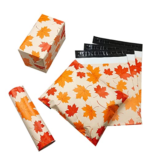 JSEIAJB 50pcs New Mails Bag Maple Leaf Pattern 10 * 13 Inch Courier Bag Mailers Self Seal Plastic Mailing Envelope Bag(32X45cm)