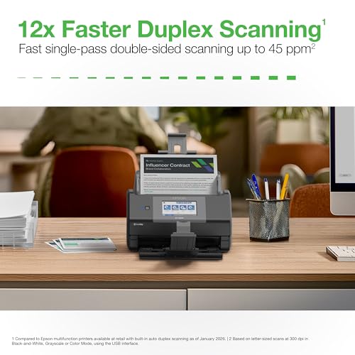 Epson Workforce ES-590W Wireless & USB High-Speed AI & Cloud Ready Desktop Color Duplex Document Scanner for Mac & PC, up to 45 ppm, Large 4.3" Color Touchscreen, 100-Page Auto Document Feeder