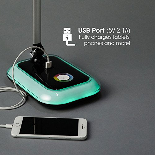 OttLite Glow LED Desk Lamp with USB Charging Port - Portable, Adjustable, Desk Light,Black