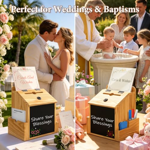 Suggestion Box, Wooden Donation Prayer Box with Slot and Lock for Feedback