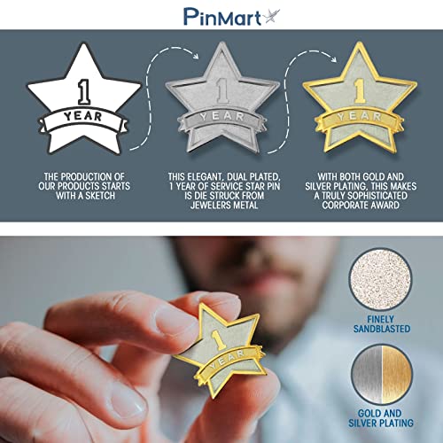 PinMart 16 Year Service Award STAR Lapel Pin - Gold- & Silver-Plated Metal Workplace Reward Pin - 1-30 Years of Service Star Pins for Long Standing Employees or Volunteers - 25 Pack