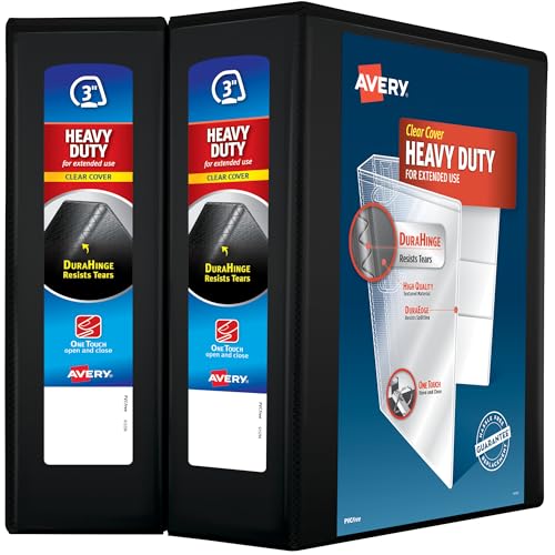 Avery Heavy-Duty View 3 Ring Binder, 3" One Touch Slant Rings, Holds 8.5" x 11" Paper, 2 Black Binders (79873)