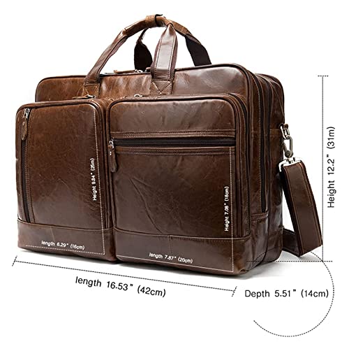 Vintage Leather Handbag 15.6" Laptop Crossbody Bag Expandable Briefcase Travel Business Shoulder Messenger Bag