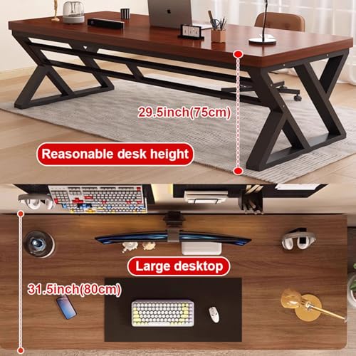 Ergonomic 29.5" H Office Desk,Writing Desk With Wide Tabletop,Simple Sturdy Large Computer Desks With Engineered Wood Tabletop And Metal Frame,Rustic Desk For Home Office(04,63"L x 24"W(160x60cm))