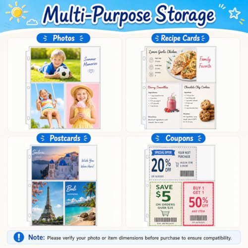 MaxGear 200 Pack 4x6 Photo Sleeves for 3 Ring Binder (1200 Pictures)