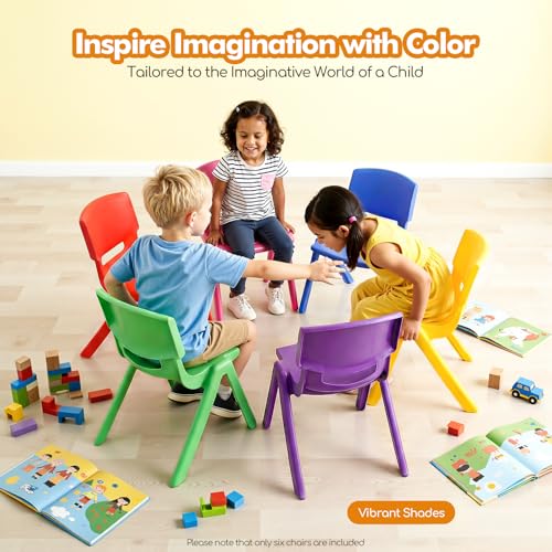 Beuioslyr 6 Pack Stackable School Chairs, Heavy Duty 220lbs Capacity Plastic Chairs, Kids Flexible Seating for Classroom Elementary, School, Daycare, Outdoor, Classroom Furniture (H: 21.65in)