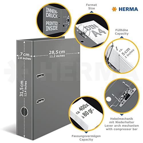 HERMA A4 Lever Arch File Mountain Bike, Pack of 5, 70mm Spine, Heavy Duty Folder with Sport Motif, Glossy Finish & Inner Print, Kids Ring Binder, Archiving Folder & Storage File Organizer