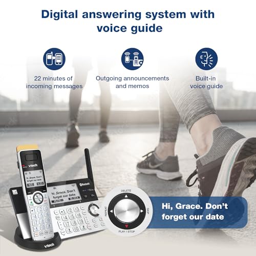 VTech IS8151-3 Super Long Range 3 Handset DECT 6.0 Cordless Phone for Home with Answering Machine, 2300 ft Range, Call Blocking, Bluetooth, Headset Jack, Power Backup, Intercom, Expandable to 12 HS