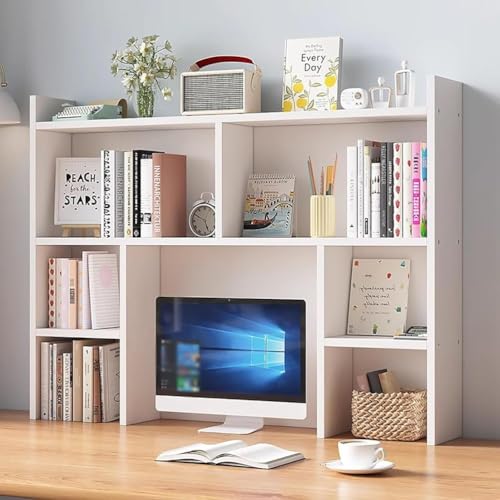 TBQATNTS Wooden Desk Hutch White for Office and Home, Freestanding Desktop Storage Shelf with Multiple Compartments, Counter Office Storage Rack Top Bookcase,White,39.4″×7.9″×35.4″
