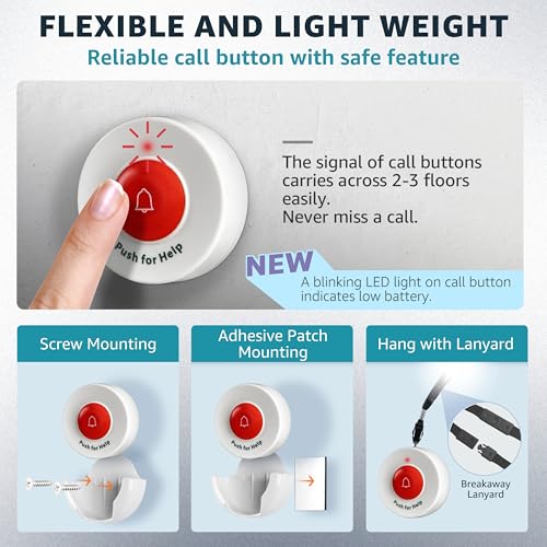 SYNLETT Wireless Caregiver Pager System with 6 Call Buttons and LCD Pager