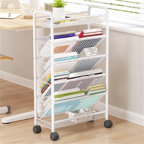Xadkmwsfm Rolling Book Cart, Multi-Layer Storage Cart, Storage Rack with Wheels, Metal Mobile Bookshelf, Multifunctional Trolley for Living Room, Kitchen, Study(White,16.7 * 7.5 * 30.7IN)