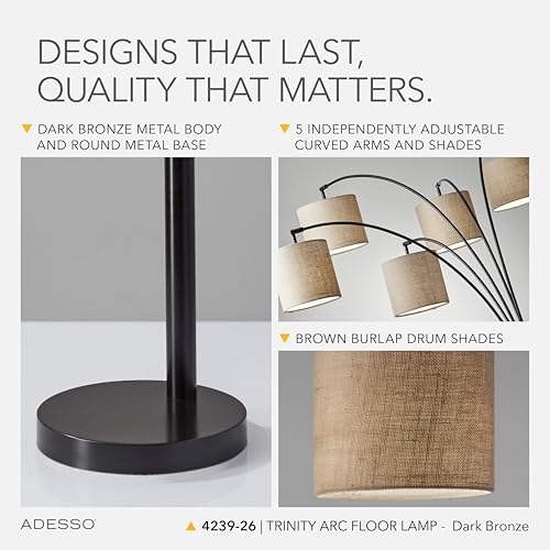 Adesso 4239-26 Trinity 5-Arm Arc Lamp, 82 in., 5 x 60W Incandescent/13W CFL, Antique Bronze Finish, 1 Floor Lamp