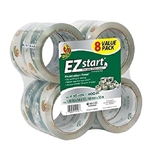 Packaging Tape by Duck EZ Start 8-Pack Features a Long-Lasting Adhesive, Clear, Great on Boxes for Shipping or Storage