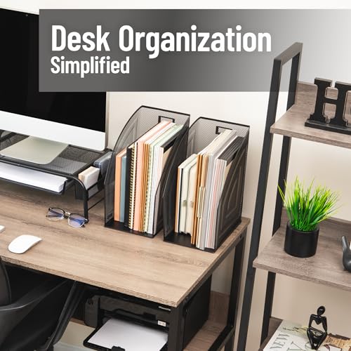 Mind Reader Vertical File Organizers, Desktop File Holders for Folders, Magazines, and Paperwork, Workspace Organizer, Metal Mesh, Set of 2, Black