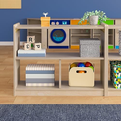 Classroom Essentials Commercial Grade 3 Section Modular Wooden Classroom Open Storage Unit, Safe, Kid Friendly Design, Natural