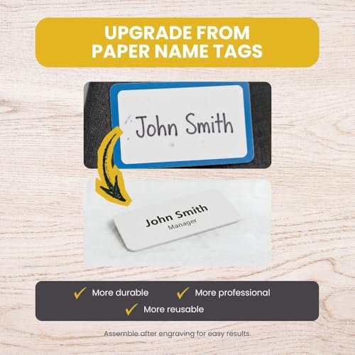 Name Tag/Badge Blanks - 50 Pack - 1-1/2" X 3" (White) Round Corners, Magnetic Backing