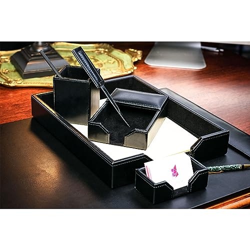 Dacasso 6 Piece Black Bonded Leather Luxury Desk Accessory Set - Desk Pad & Organization Essentials