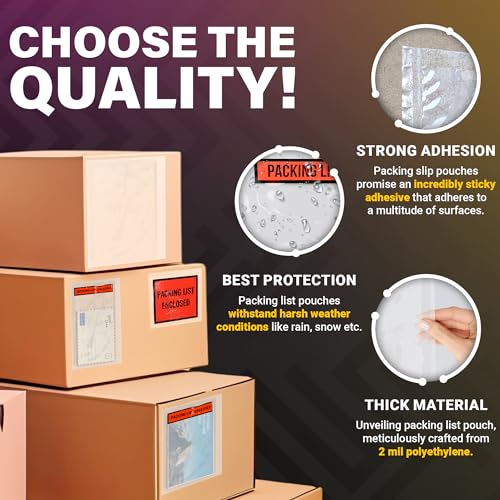 ABC PACK & SUPPLY Packing List Envelopes, Clear with Red Face Invoice Enclosed, 4 x 5 Inch, Self Seal Shipping Document Pouches 2 Mil Polyethylene, Pack of 1000