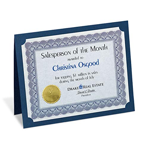 PaperDirect Foil-Stamped Blue Certificate Jacket, Heavy Cover Stock, 9.5"x12", Elegant Silver Foil Crest and Border, Graduation Diplomas, Employee Recognition, Student Awards, Pack of 50