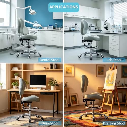 Kaleurrier Adjustable Stools Drafting Chair: with Back Rest & Foot Rest