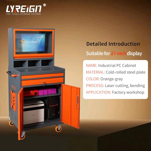 LYREIGN Industrial PC Cabinet, Mobile Security LCD Computer Cabinet Suitable for Workshop Garage Warehouse Factory