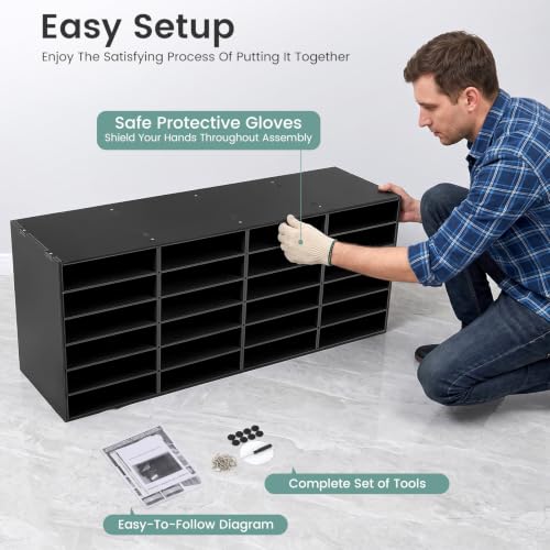 LNUJIUN Literature Organizer 24 Slots Compartments PVC Mail Organizer Countertop Literature Sorter for Home, Office, School (Black)