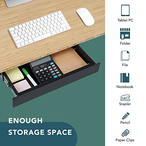 FLEXISPOT Under Desk Drawer, Steel Drawer for Desk Slide-out, Under table Mounted Drawer, Standing Workstation Storage Attachment for Office Home - 17.7” Width, Black