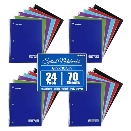 Mintra Office Spiral Notebooks, Wirebound, Journals for School, Work, Business, Aesthetic Stationery, Writing Pads, Teacher & Student Supplies (24, Solid Color-Poly Cover, Wide)