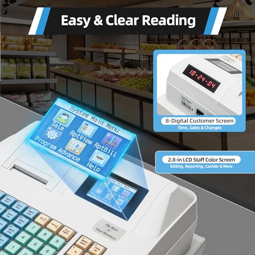 Cash Register for Small Businesses,Electronic Commercial Caja Registradora para Negocio with Lock Cash Drawer Box,8 Digital Display,Pos Retail System,48 Keys, for Restaurant Supermarket