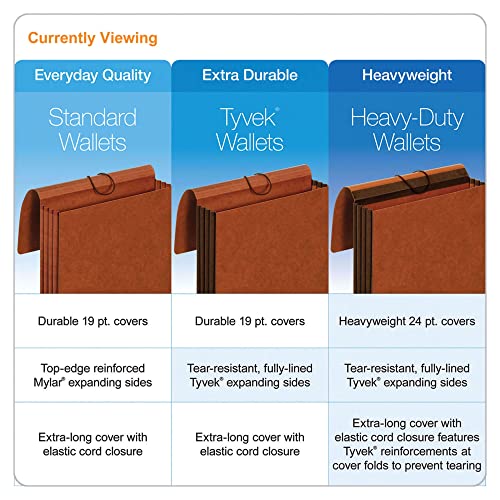 Globe-Weis/Pendaflex 100% Recycled File Wallets, 5.25-Inch Expansion, Elastic Cord Closure, Legal Size, Brown, 10-Count (73376R)