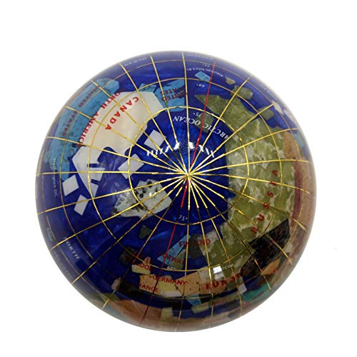 Unique Art 4.3" (110 mm) Diameter Gemstone Globe Paperweight Paper weight (Blue Pearl Swirl)