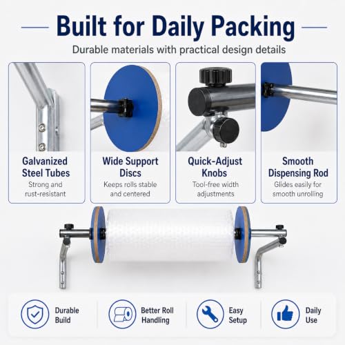 YNBXM Wall Mount Bubble Wrap Roll Holder, Fits 15.75 in, Easy Film Replacement Bubble Foam Wrap Roll Dispenser for E-Commerce Packing & Warehouse Packing Galvanized Steel Build