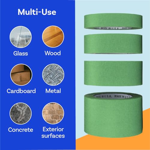 High Tack Green Painters Tape, 1.5 inch x 60 Yards, Case of 32 Rolls, Made in America, Strong Painters Masking Tape, Clean Removal, UV Resistant