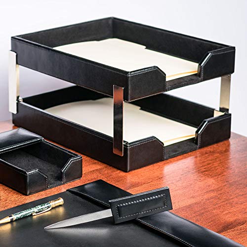 Dacasso Black Bonded Leather Double Letter Trays