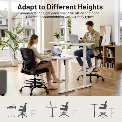 AreShark Drafting Chair - Ergonomic Tall Office Chair with Lumbar Support and Flip-up Armrests - High Standing Desk Chair Breathable Mesh with Adjustable Footrest Ring and Height for Home Office
